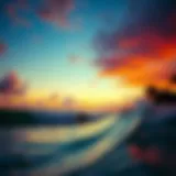 Waikiki Beach Sunset Surfing A vibrant sunset over Waikiki Beach with surfers catching waves