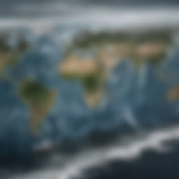 Detailed global weather patterns represented on a world map