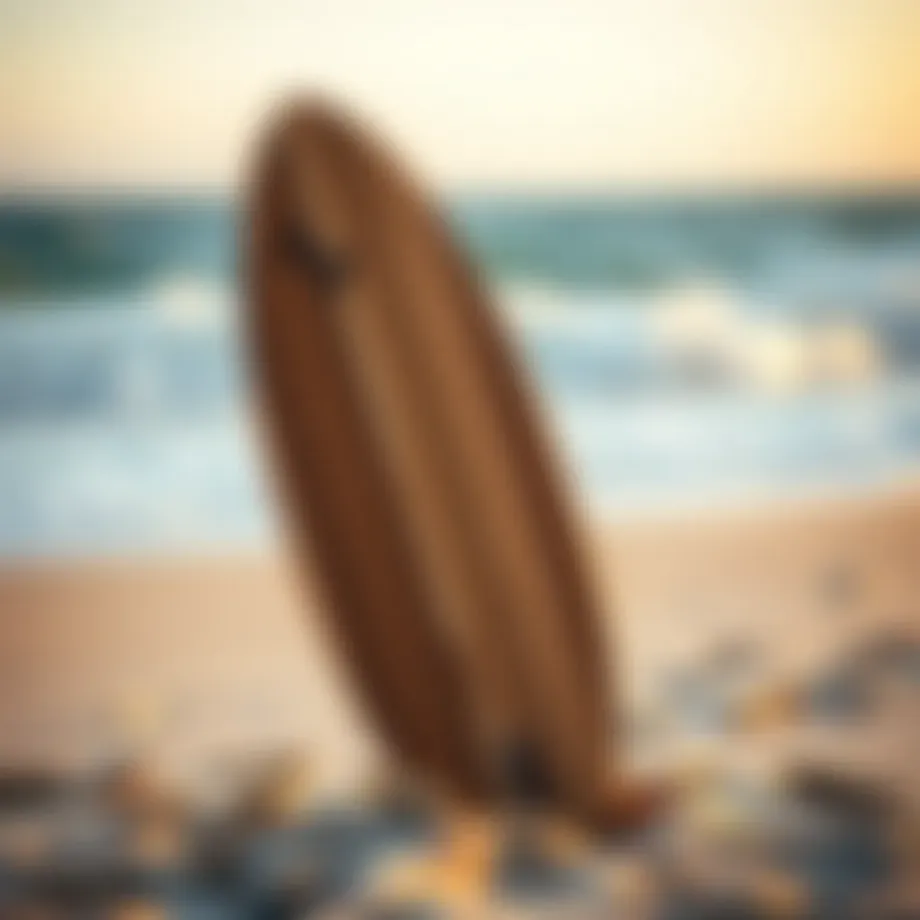 Elegant design of a wooden boogie board on the beach