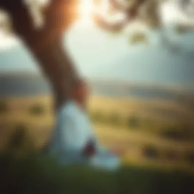 Zen monk practicing meditation under a tree